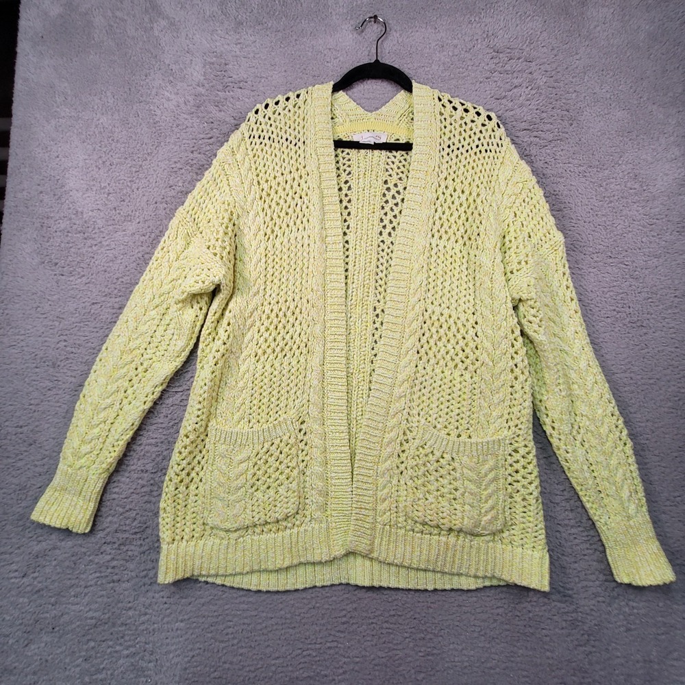 Anthropologie Serenity Cardigan Womens M/L Chartreuse Yellow Open Knit Spring - Picture 2 of 16